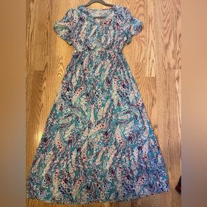 Floral Maxi Dress‎ in Blue Ruffle Sleeve Size Medium